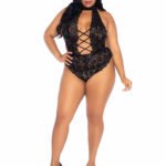 Floral Lace Crotchless Teddy - 1x/2x - Black