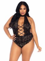 Floral Lace Crotchless Teddy - 1x/2x - Black - Image 4