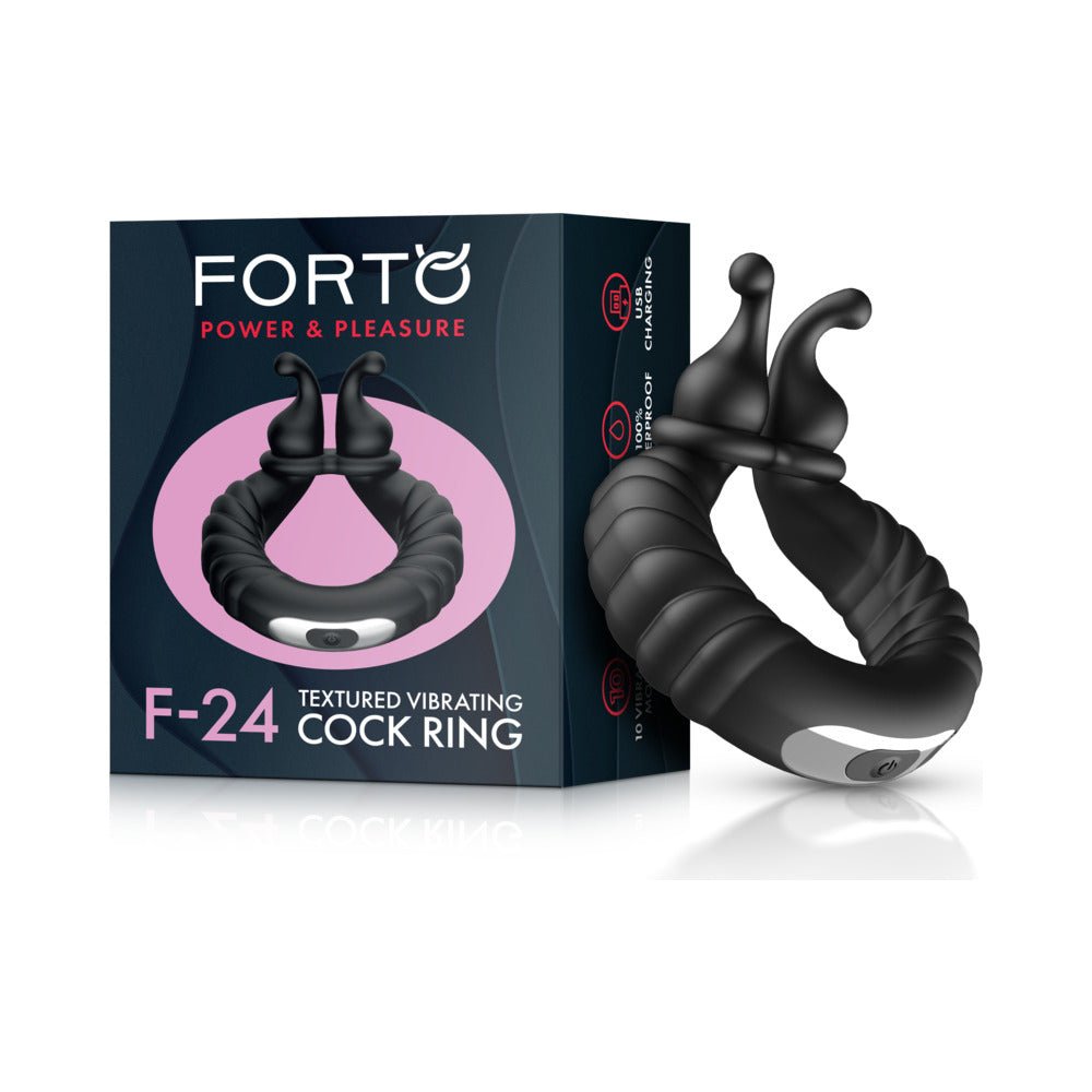 forto-f-24-rechargeable-silicone-textured-vibrating-cockring-black Forto F-24 Rechargeable Silicone Textured Vibrating Cockring Black - Image 1