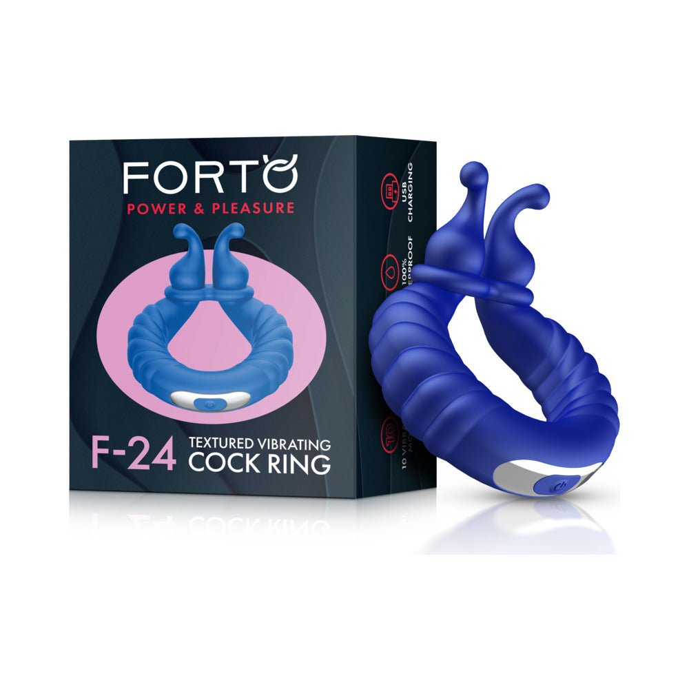 forto-f-24-rechargeable-silicone-textured-vibrating-cockring-blue Forto F-24 Rechargeable Silicone Textured Vibrating Cockring Blue - Image 1