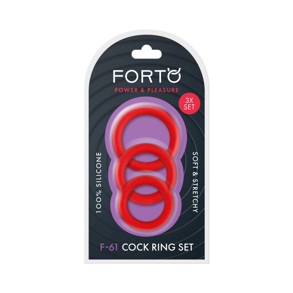 forto-f-61-3-piece-silicone-cockring-set-red Forto F-61 3-Piece Silicone Cockring Set Red - Image 1