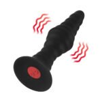 Forto Vibrating Ribbed Plug Rechargeable Remote-Controlled Silicone Anal Plug Large Black - Image 3