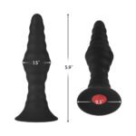 Forto Vibrating Ribbed Plug Rechargeable Remote-Controlled Silicone Anal Plug Large Black - Image 6