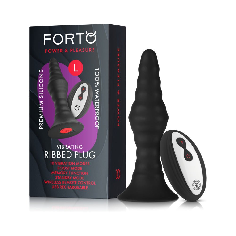 forto-vibrating-ribbed-plug-rechargeable-remote-controlled-silicone-anal-plug-large-black Forto Vibrating Ribbed Plug Rechargeable Remote-Controlled Silicone Anal Plug Large Black - Image 1