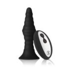 Forto Vibrating Ribbed Plug Rechargeable Remote-Controlled Silicone Anal Plug Small Black - Image 2