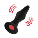 Forto Vibrating Ribbed Plug Rechargeable Remote-Controlled Silicone Anal Plug Small Black - Image 3