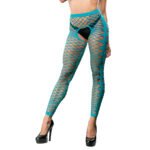 Front Mesh and Side Design Crotchless Leggings - One Size - Turquoise - Image 3