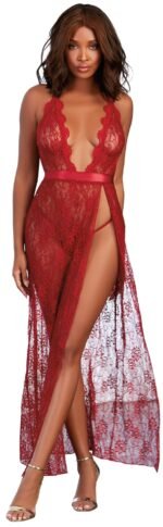 Garnet Lace Gown and G-String Set – Small
