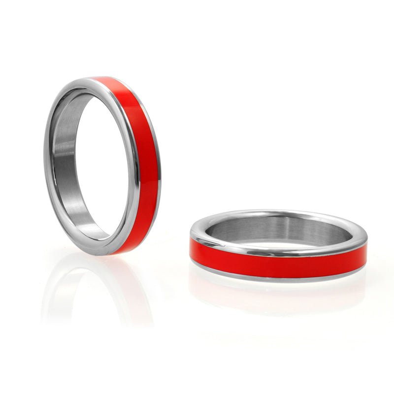 h2h-stainless-steel-cockring-wred-band-1875-in H2H Stainless Steel Cockring w/Red Band 1.875 in. - Image 1
