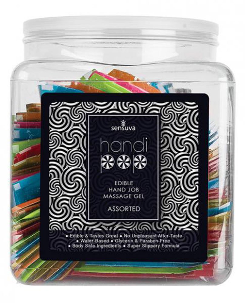 handipop-hand-job-massage-gel-assorted-flavor-100-piece-single-use-packet-tub Handipop Hand Job Massage Gel Assorted Flavor - 100 Piece Single Use Packet Tub - Image 1
