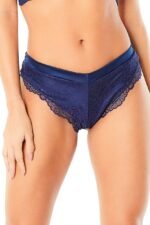 High Leg Lined Thong With Crossing Back Straps - Estate Blue - Medium - Image 2