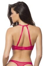 High Neck Bra With Diagonal Eyelash Lace Panels - Extra Large - Bright Rose