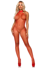 Industrial Net Racer Neck Backless Bodystocking - One Size - Red - Image 3