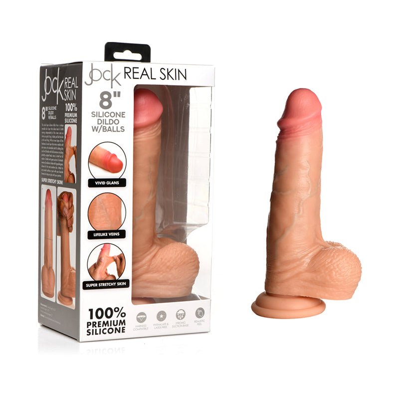 jock-real-skin-silicone-dildo-with-balls-8-in-light Jock Real Skin Silicone Dildo with Balls 8 in. Light - Image 1