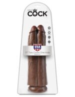 King Cock 11" Two Cocks One Hole - Brown - Image 3