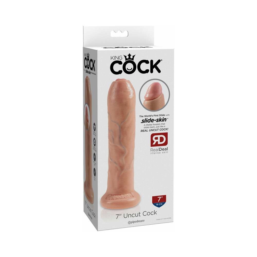 king-cock-7-in-uncut-cock-realistic-dildo-with-moveable-foreskin-suction-cup-beige King Cock 7 in. Uncut Cock Realistic Dildo With Moveable Foreskin & Suction Cup Beige - Image 1