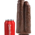 King Cock 9 Inch Two Cocks One Hole - Brown