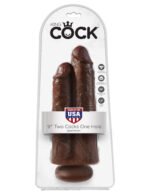 King Cock 9 Inch Two Cocks One Hole - Brown - Image 3