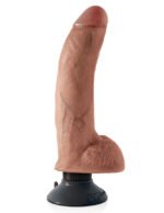 King Cock 9 Inch Vibrating Cock With Balls - Tan - Image 4