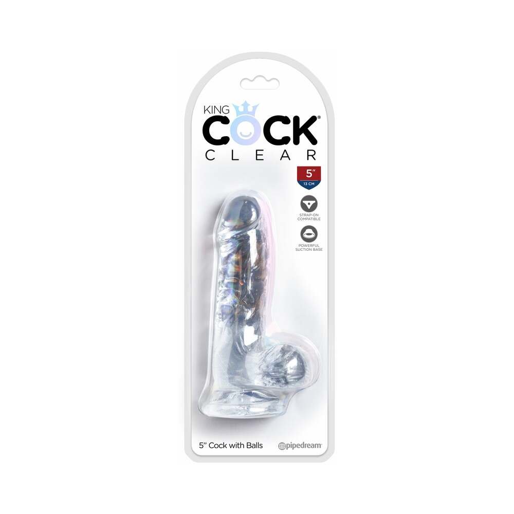 king-cock-clear-5-in-cock-with-balls-realistic-suction-cup-dildo King Cock Clear 5 in. Cock With Balls Realistic Suction Cup Dildo - Image 1