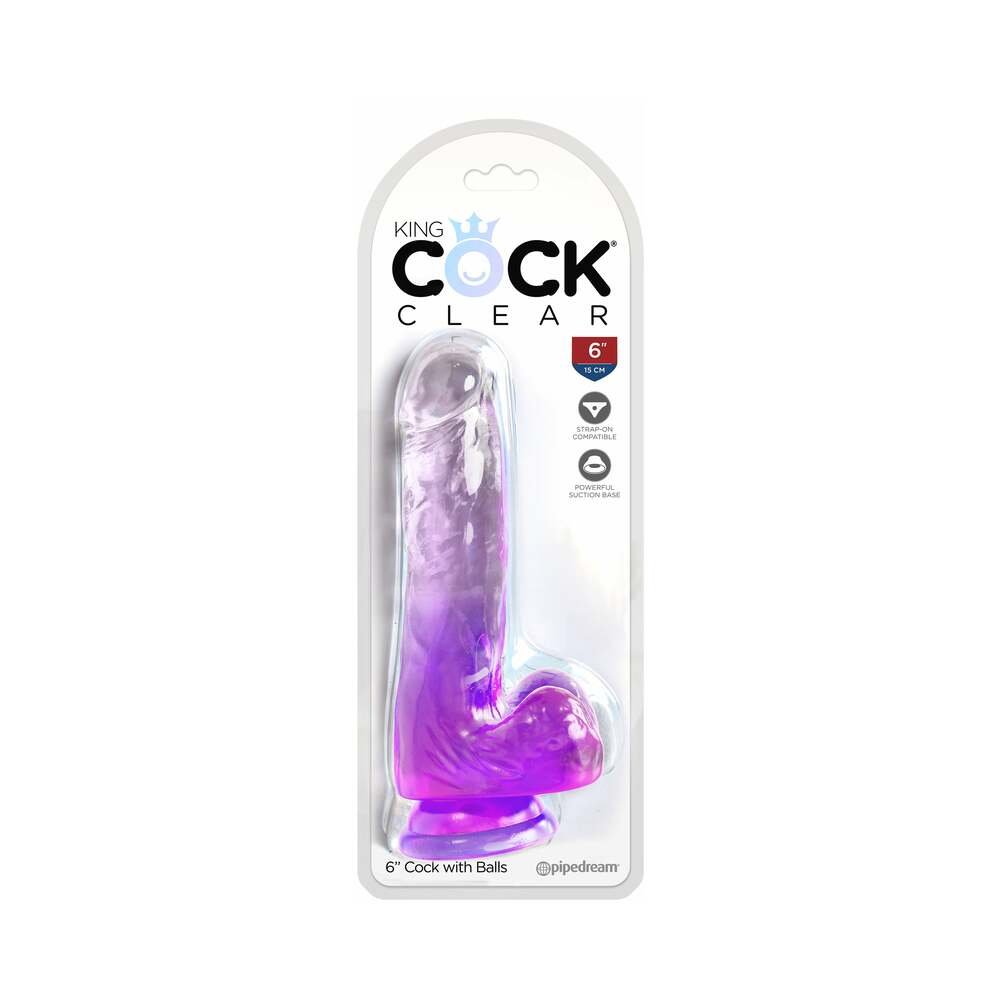 king-cock-clear-with-balls-6in-purple King Cock Clear with Balls 6in Purple - Image 1