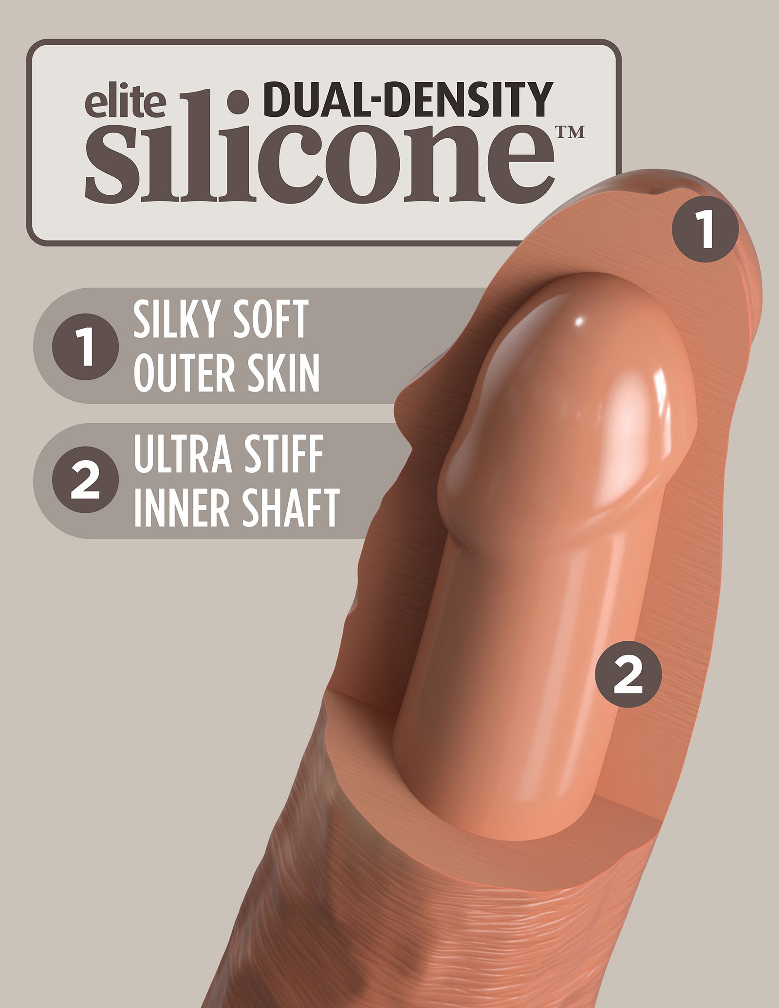 king-cock-elite-8-inch-silicone-dual-density-cock-tan King Cock Elite 8 Inch Silicone Dual Density Cock - Tan - Image 1