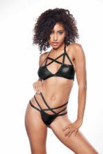 Kitten Criss Cross Bralette and Thong Set - One   Size - Black - Image 2