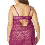 Lace Empire Babydoll With Functional Tie Shelf Cups G-String - Amaranth - 3x4x