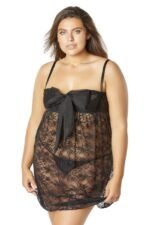 Lace Empire Babydoll With Functional Tie Shelf Cups G-String - Black - 1x/2x - Image 3
