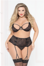 Lace Strappy Bra Set - Black - 1x2x