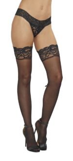Lace Top Thigh High - One Size - Black - Image 2
