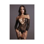Le Desir Deep-V Criss-Cross Bodystocking Black O/S - Image 2