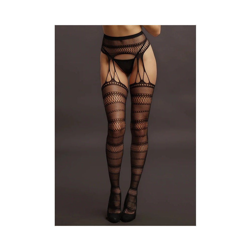 le-desir-suspender-striped-pantyhose-black-os Le Desir Suspender Striped Pantyhose Black O/S - Image 1