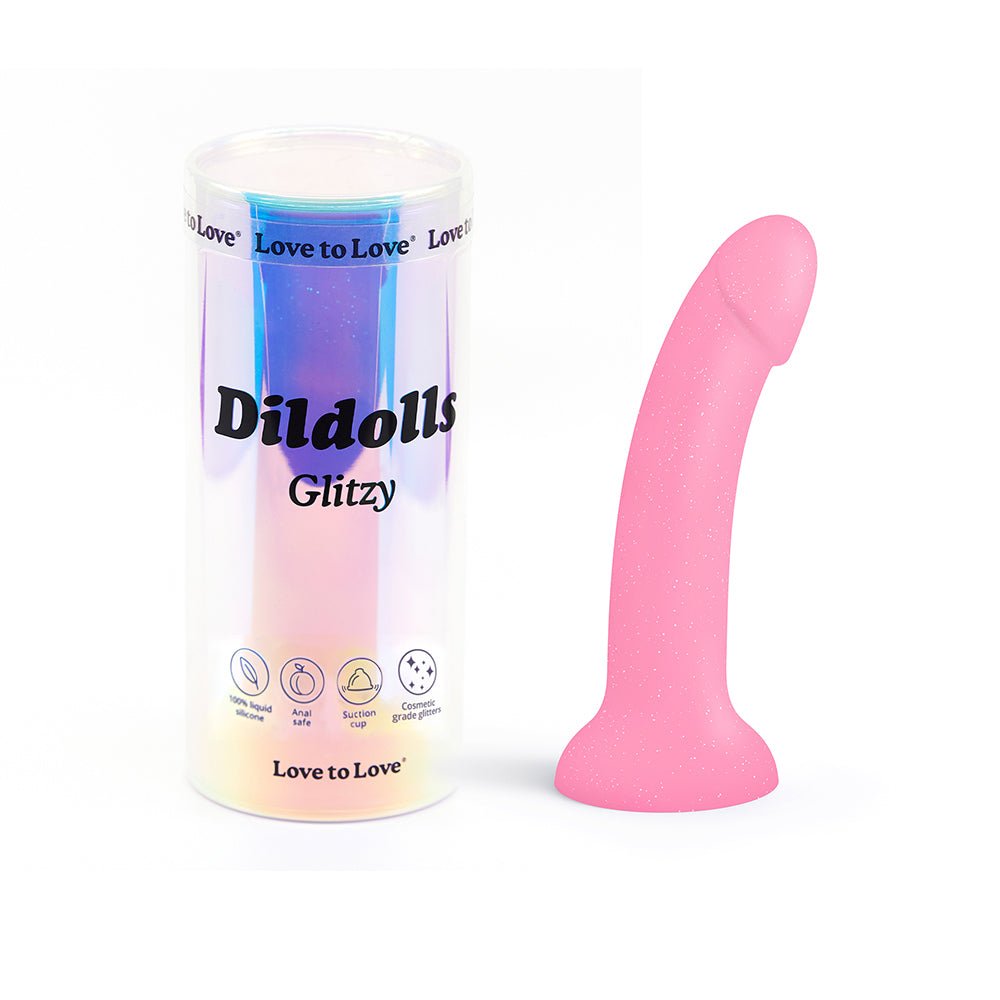 love-to-love-dildolls-glitzy-7-in-silicone-dildo-pink-glitter Love to Love Dildolls Glitzy 7 in. Silicone Dildo Pink Glitter - Image 1