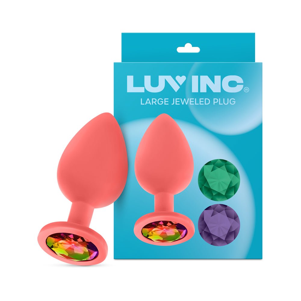 luv-inc-jp33-jeweled-large-plug-silicone-with-3-piece-interchangeable-gems-coral Luv Inc Jp33 Jeweled Large Plug Silicone with 3-Piece Interchangeable Gems Coral - Image 1