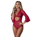 Magic Silk Black Cherry 3/4 Sleeve Playsuit Cherry S/M - Image 2