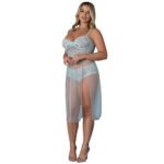 Magic Silk Blue Sky Long Chemise & Boy Short Panty Blue Queen Size - Image 2