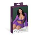 Magic Silk Glimmer LS Crop Top, Mini Skirt & Tie Side Thong – Purple - Image 6