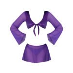 Magic Silk Glimmer LS Crop Top, Mini Skirt & Tie Side Thong – Purple, S/M - Image 5