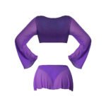 Magic Silk Glimmer LS Crop Top, Mini Skirt & Tie Side Thong – Purple, S/M - Image 6