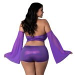 Magic Silk Glimmer Wrap Bralette, Booty Shorts & Sleeve Set Purple Disco Queen Size - Image 3