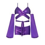 Magic Silk Glimmer Wrap Bralette, Booty Shorts & Sleeve Set Purple Disco S/M - Image 5