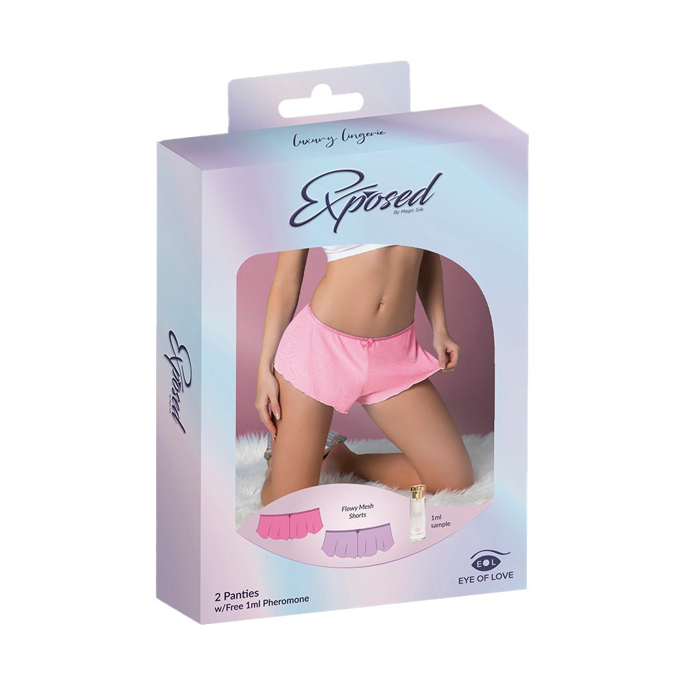 magic-silk-pheromone-panties-flowy-mesh-short-2-pack-lilacrose-lxl Magic Silk Pheromone Panties Flowy Mesh Short 2-Pack Lilac/Rose L/XL - Image 1