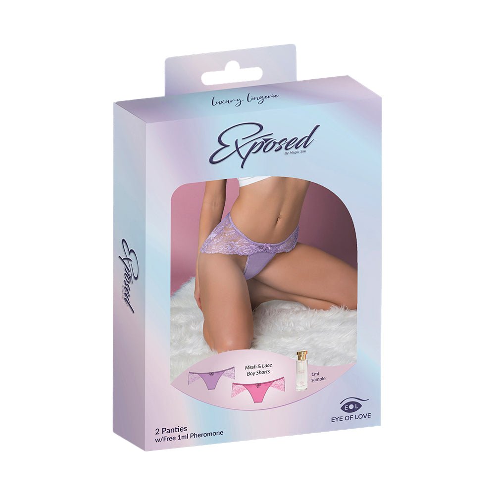 magic-silk-pheromone-panties-mesh-lace-boy-short-2-pack-lilacrose-queen-size Magic Silk Pheromone Panties Mesh & Lace Boy Short 2-Pack Lilac/Rose Queen Size - Image 1