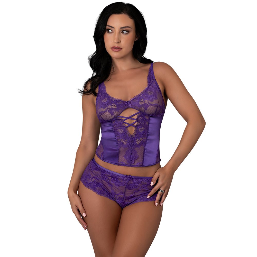 magic-silk-satin-petals-bustier-boy-short-set-purple-lxl Magic Silk Satin Petals Bustier & Boy Short Set Purple L/XL - Image 1
