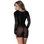 Magic Silk Seamless Long Sleeve Romper Black with Rhinestones O/S - Image 4