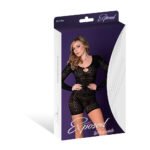 Magic Silk Seamless Long Sleeve Romper Black with Rhinestones O/S - Image 5