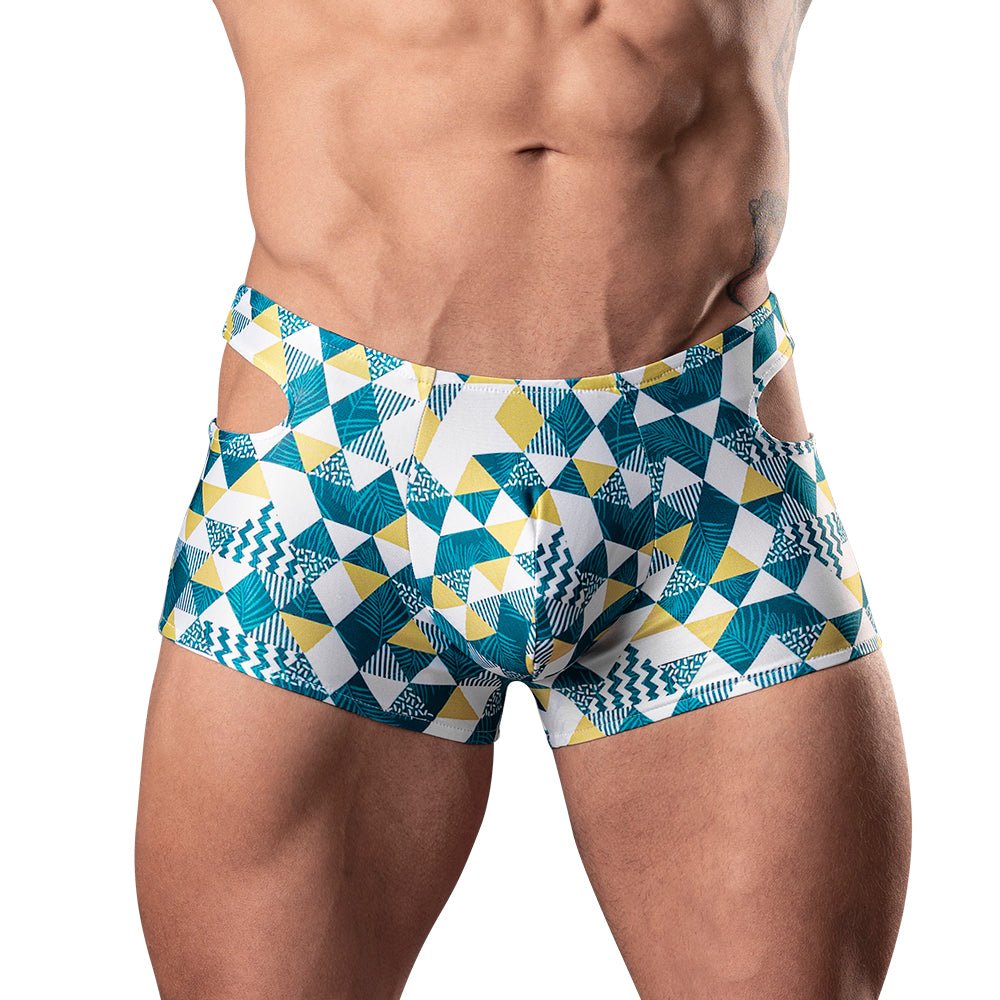 male-power-cut-it-out-cutout-mini-short-bluewhite-s Male Power Cut It Out! Cutout Mini Short Blue/White S - Image 1