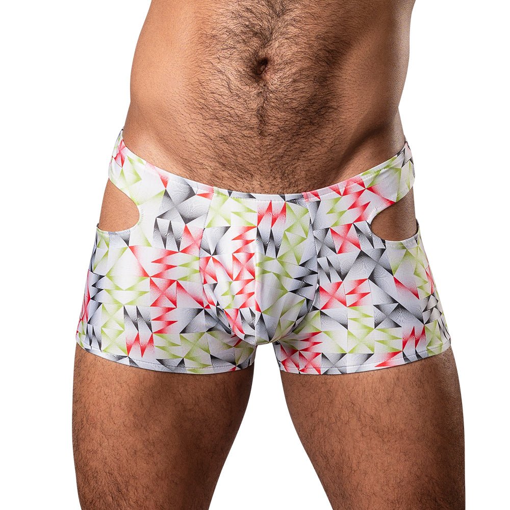 male-power-cut-it-out-cutout-mini-short-redblack-s Male Power Cut It Out! Cutout Mini Short Red/Black S - Image 1