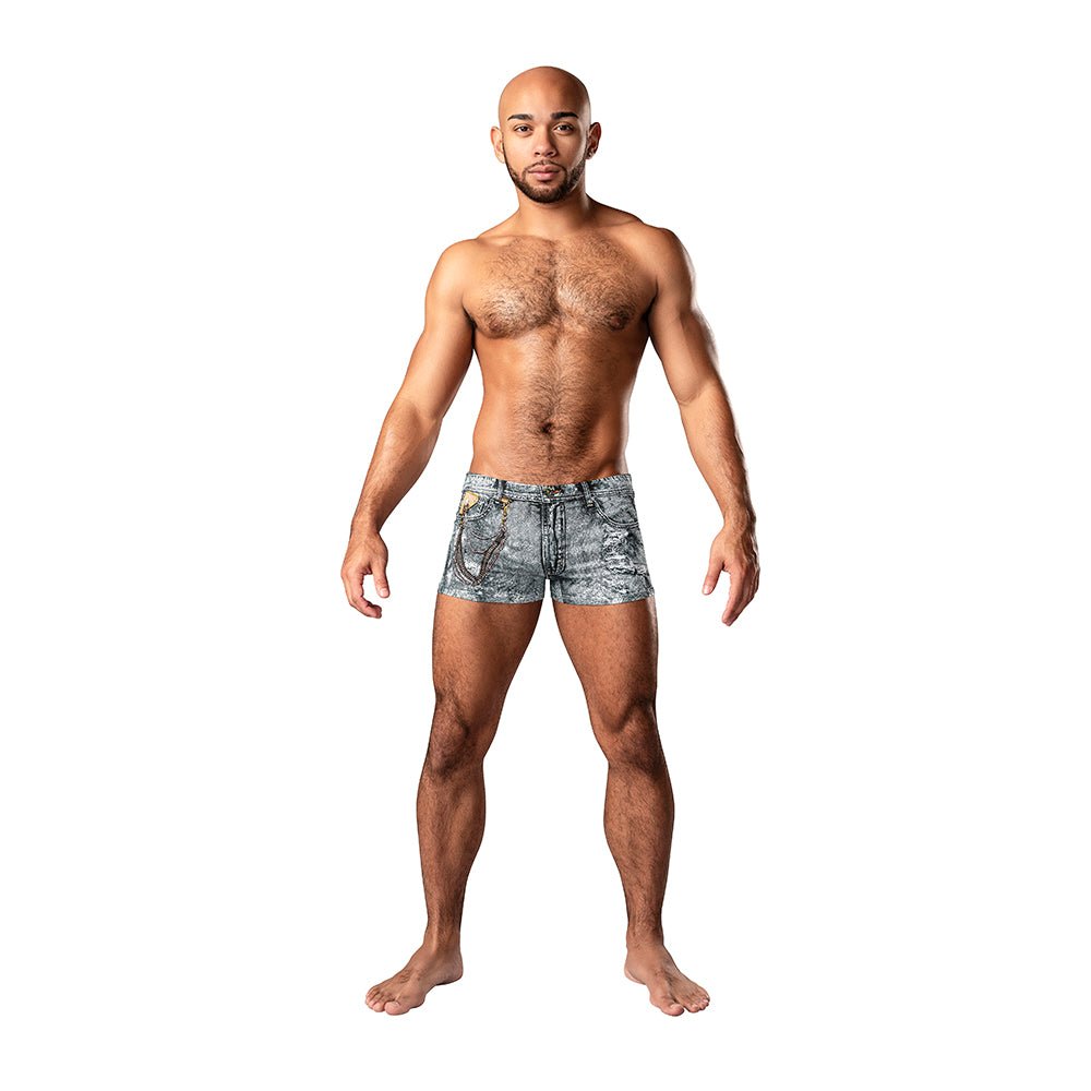 male-power-dirty-denim-pouch-short-denim-print-m Male Power Dirty Denim Pouch Short Denim Print M - Image 1